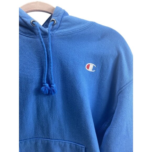 Champion Blue Pullover Hoodie Drawstring Sweatshirt Size Medium Pre-Owned Great - Picture 5 of 12